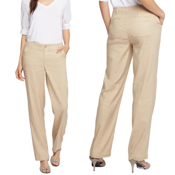 NYDJ Pants - NYDJ Women's Size 14P Marilyn Straight Leg Stretch Linen Blend Pant Trouser Tan